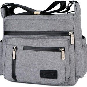 Multi Pocket Nylon Shoulder Bag Crossbody for Travel Work Organization